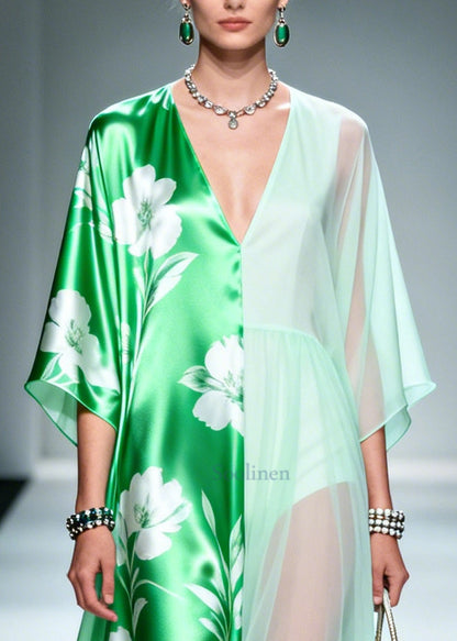 Beautiful Green Asymmetrical Patchwork Chiffon Maxi Dresses Summer
