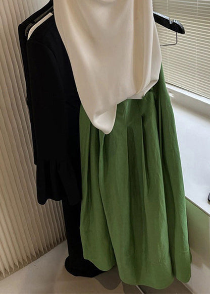 Beautiful Green High Waist Wrinkled Cotton Skirt Spring