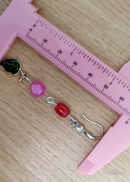 Beautiful Green Leaf Asymmetrical Jade Zircon Drop Earrings