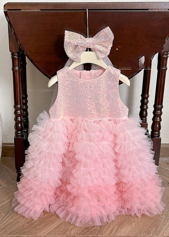 Beautiful Green O-Neck Patchwork Tulle Girls Maxi Cake Dress Summer