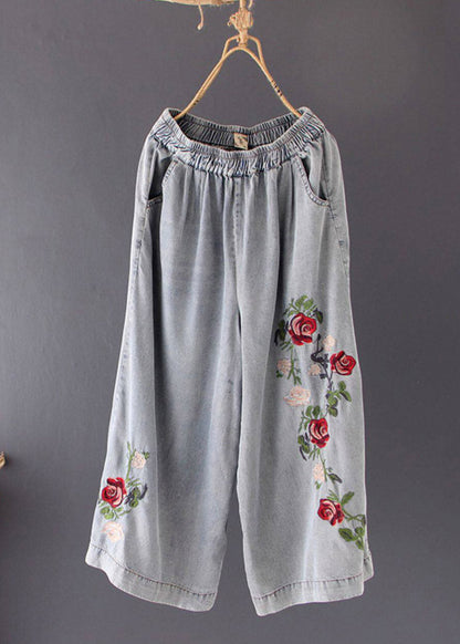 Beautiful Grey Pockets Patchwork Draping Wide Leg Jeans