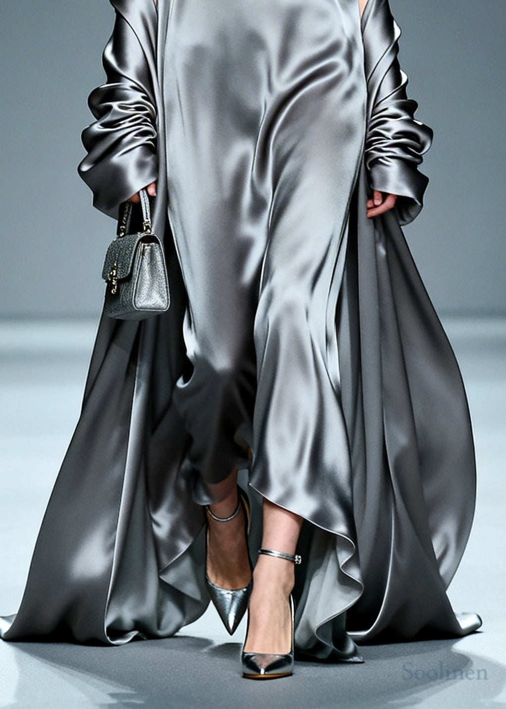 Beautiful Grey Ruffled Floral Silk Vacation Dresses Summer
