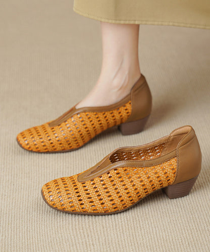 Beautiful Hollow Out Chunky Sandals Brown Sheepskin