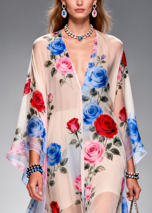 Beautiful Oversized Floral Print Chiffon Holiday Dress Summer
