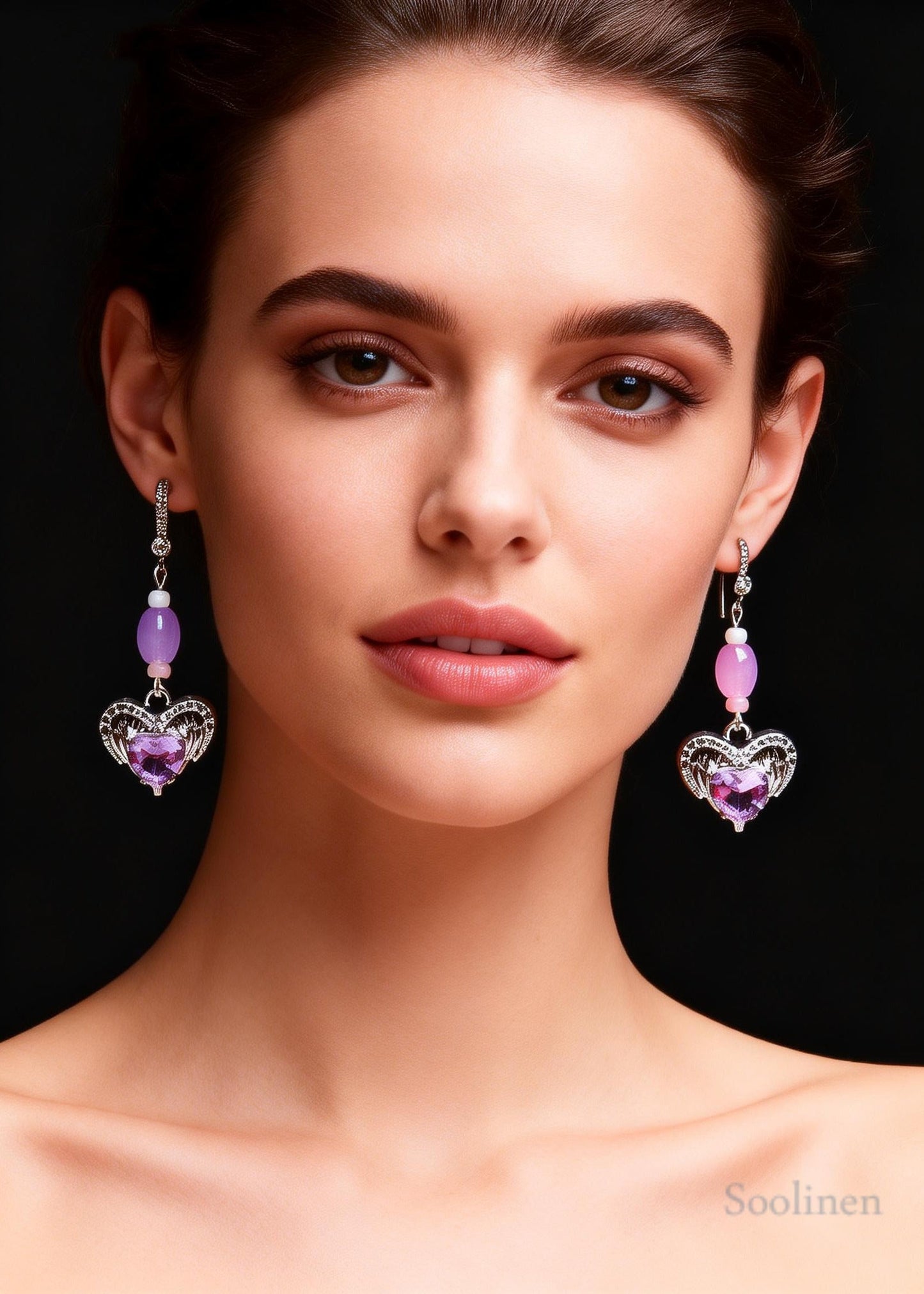 Beautiful Purple Heart-shaped Gem Stone Drop Earrings