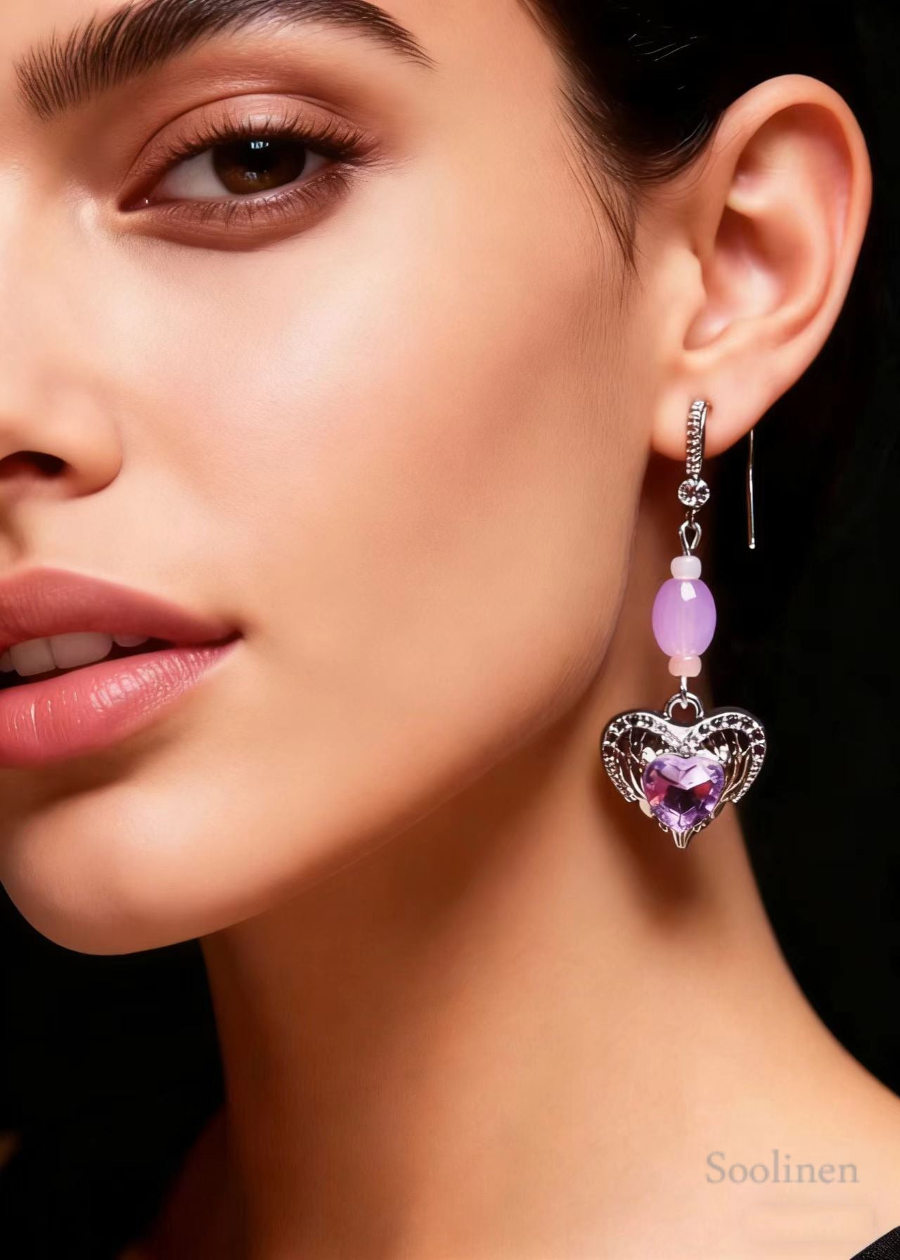 Beautiful Purple Heart-shaped Gem Stone Drop Earrings