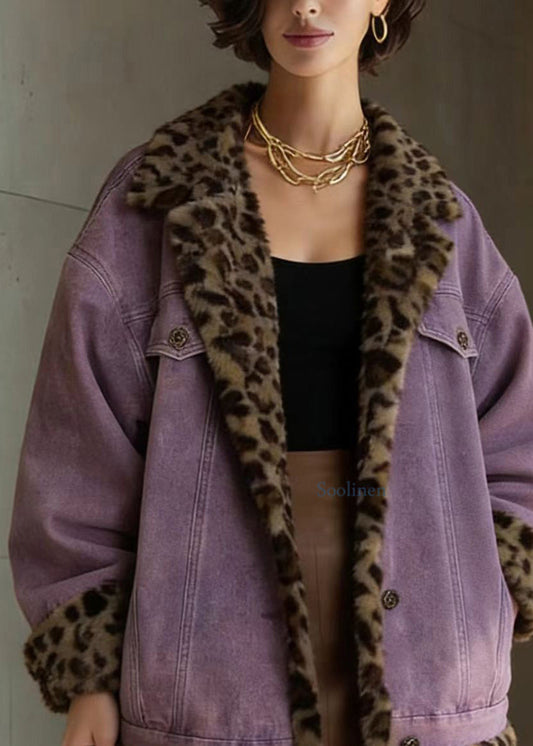 Beautiful Purple Pockets Wear On Both Sides Faux Fur Jacket Winter