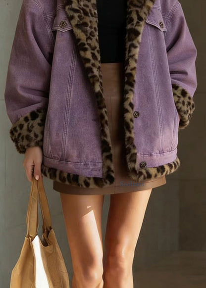 Beautiful Purple Pockets Wear On Both Sides Faux Fur Jacket Winter