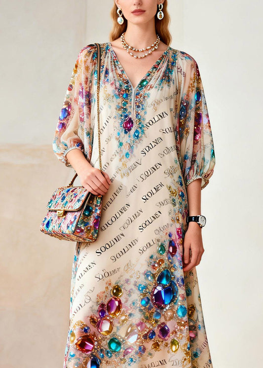 Beautiful Rainbow Print Holiday Maxi Dress Summer