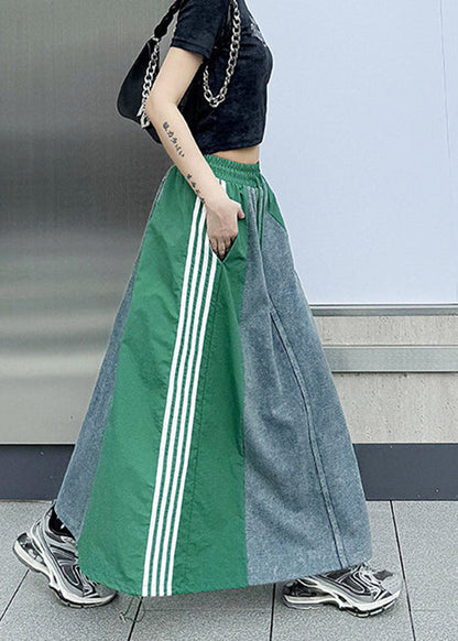 Beautiful Red Pockets Striped Patchwork Denim Skirts Summer