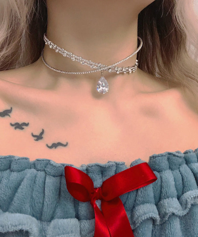Beautiful Silvery Sparkling Zircon Choker