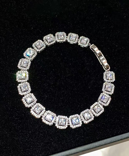 Beautiful Silvery Square Zircon Chain Bracelet