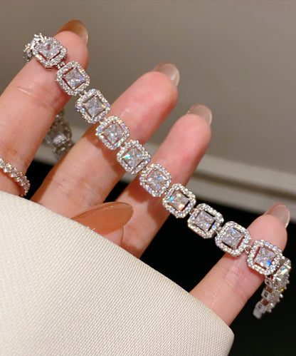Beautiful Silvery Square Zircon Chain Bracelet