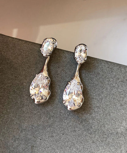 Beautiful Silvery Teardrop Shape Sparkling Zircon Drop Earrings