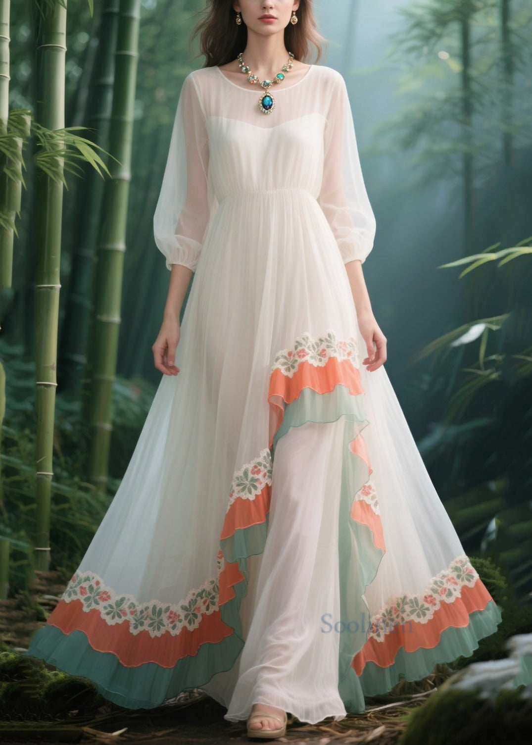 Beautiful White Lace Patchwork Exra Large Hem Tulle Holiday Dress Summer