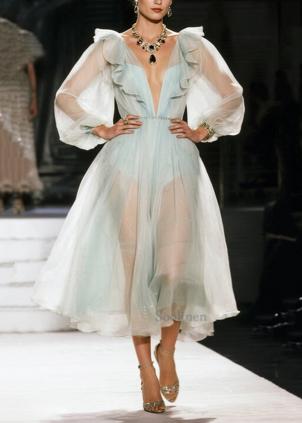 Beautiful White Ruffled Sheer Organza Holiday Dress Summer