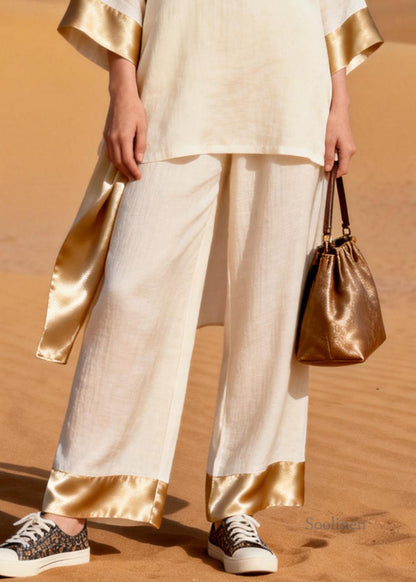 Beige Low High Design Silk Patchwork Two-Piece Set Chinese Button Spring