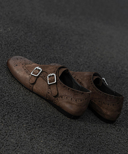 Black Embossed Cowhide Leather Splicing Loafers For Women