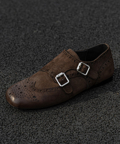 Black Embossed Cowhide Leather Splicing Loafers For Women