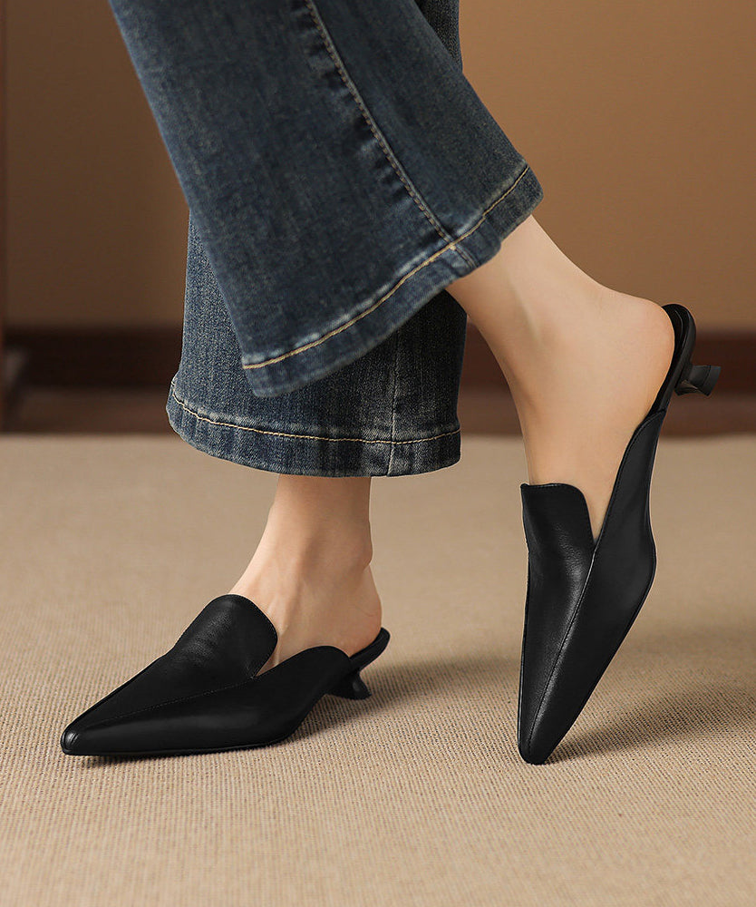 Black Kitten Sheepskin Boho Pointed Toe Flip Flops