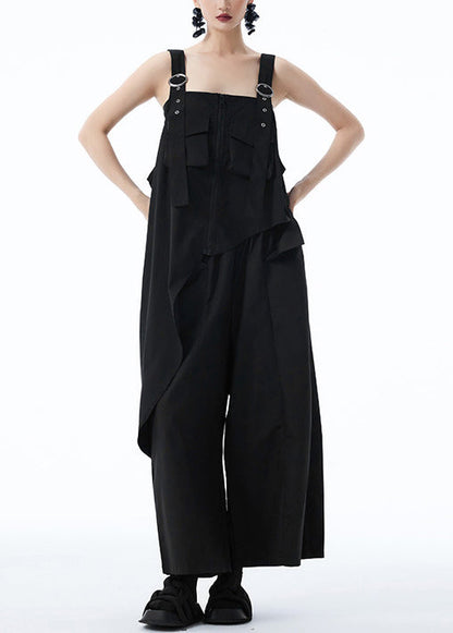 Black Patchwork Stylish Top Shirt Asymmetrical Pockets Summer