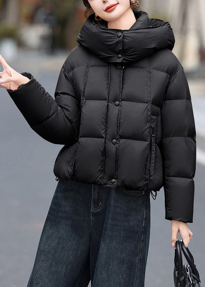 Black Pockets Duck Down Casual Jacket Hooded Winter