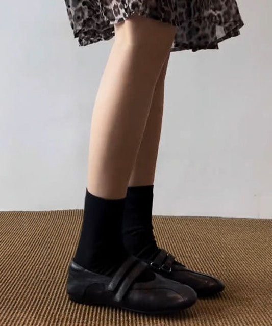 Black Sheepskin Beautiful Splicing Flat Shoes For Women