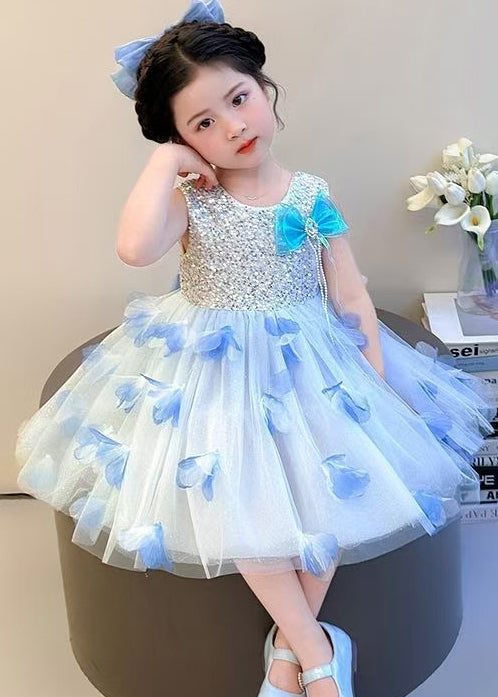 Blue Butterfly Tulle Baby Girls Dress Sequins Summer
