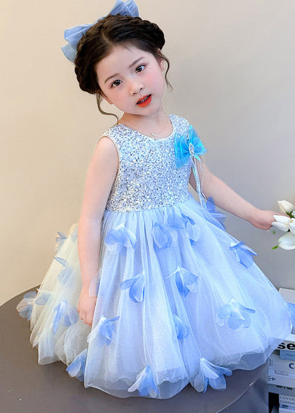 Blue Butterfly Tulle Baby Girls Dress Sequins Summer