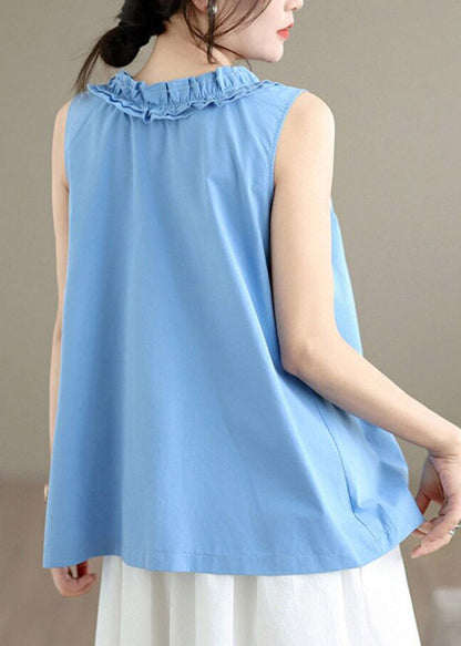Blue Solid Tops V Neck Summer