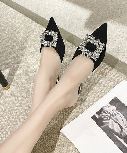 Blue Suede Elegant Zircon Slide Sandals Pointed Toe