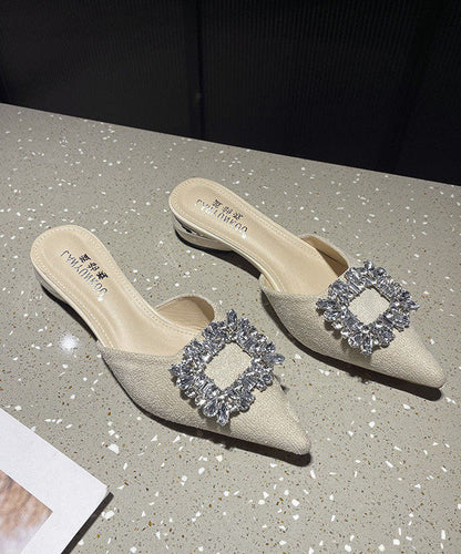 Blue Suede Elegant Zircon Slide Sandals Pointed Toe