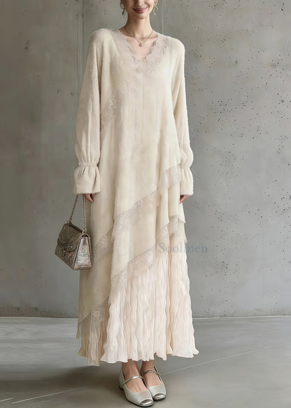Bohemian Apricot Oversized Patchwork Lace Maxi Dress Spring