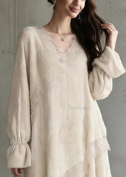 Bohemian Apricot Oversized Patchwork Lace Maxi Dress Spring