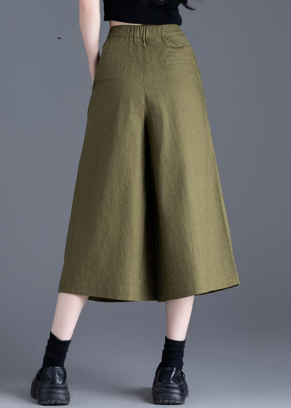Bohemian Army Green High Waist Linen Wide Leg Pants Summer