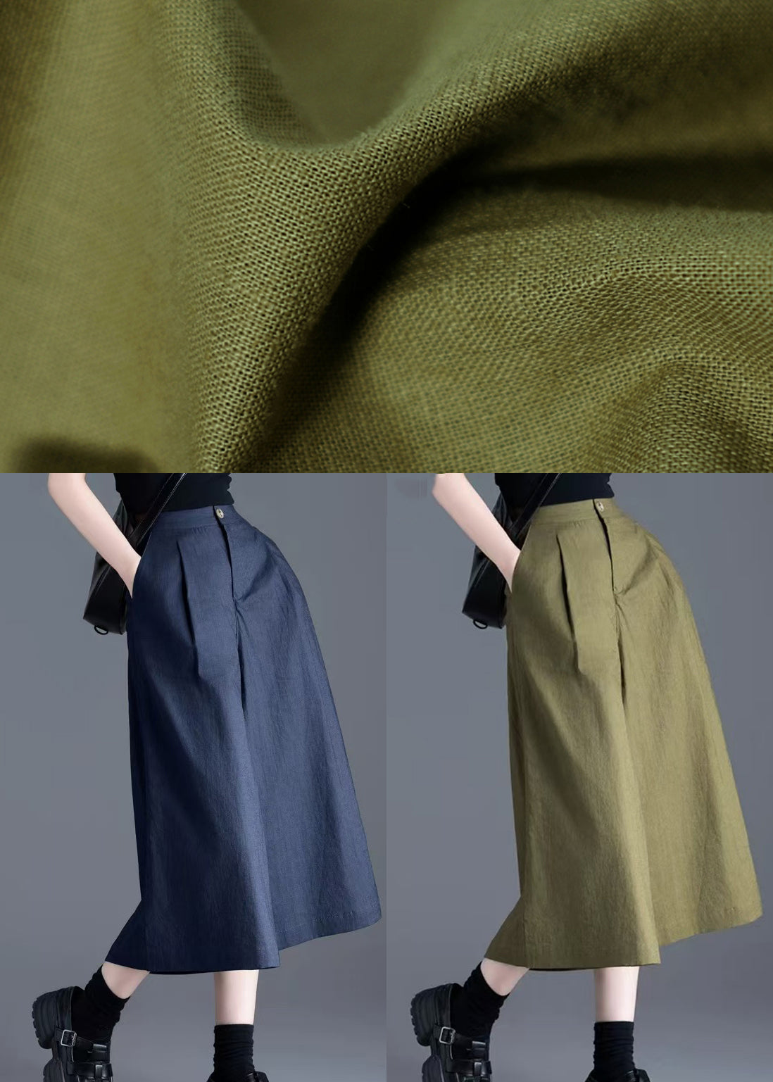 Bohemian Army Green High Waist Linen Wide Leg Pants Summer