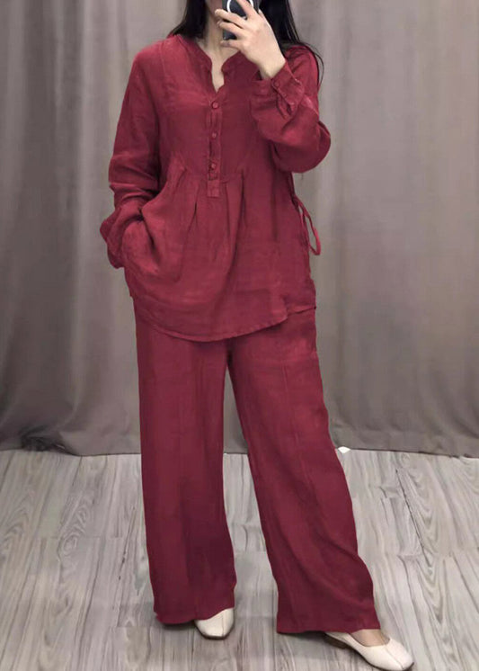 Bohemian Blue O-Neck Shirts And Wide Leg Pants Two Pieces Set Spring