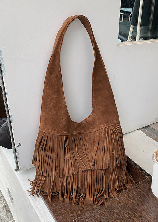 Bohemian Camel Tasseled Tasseled Large Capacity Shoulder Handbag