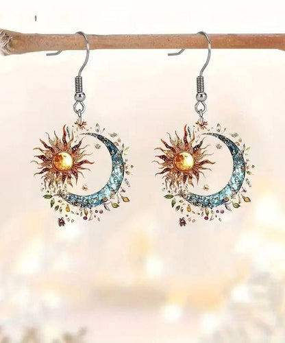 Bohemian Colorblock Acrylic Sun And Moon Tassel Drop Earrings