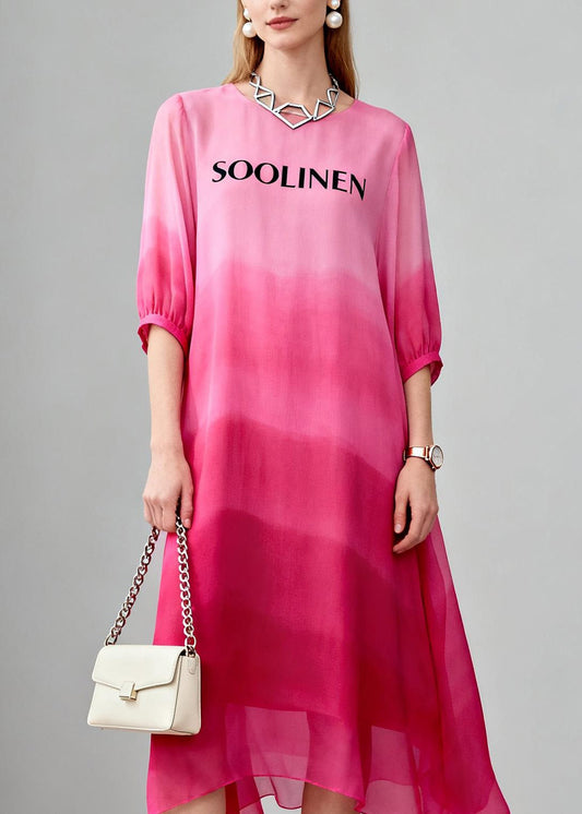 Bohemian Gradient Color O Neck Print Chiffon Maxi Dress Summer