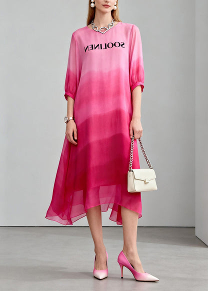 Bohemian Gradient Color O Neck Print Chiffon Maxi Dress Summer