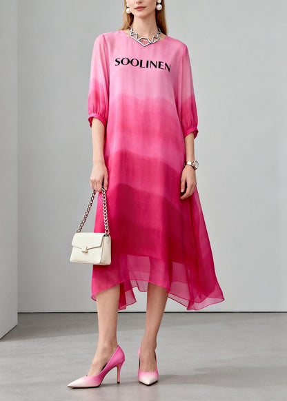 Bohemian Gradient Color O Neck Print Chiffon Maxi Dress Summer