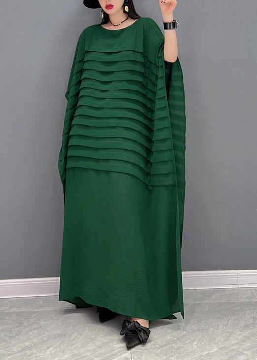 Grace Print2 O-Neck Striped Chiffon Ankle Dress Batwing Sleeve