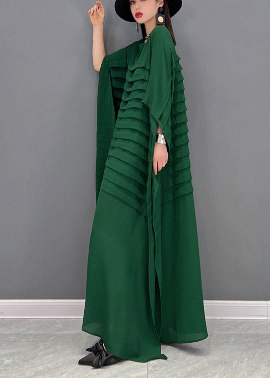 Grace Print1 O-Neck Striped Chiffon Ankle Dress Batwing Sleeve