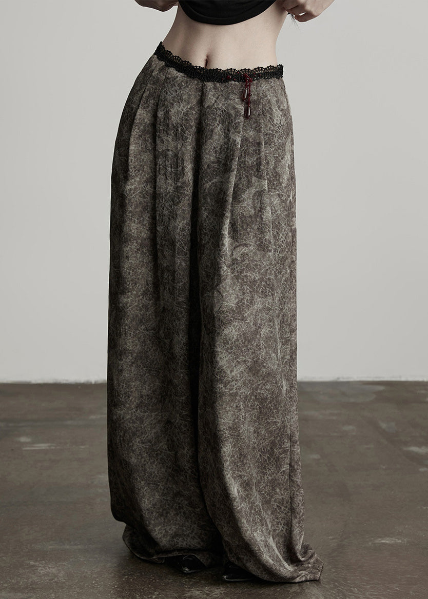 Bohemian Grey Tie Dye Patchwork Lace Straight Pants Spring