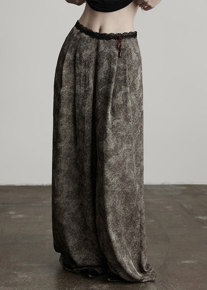 Bohemian Grey Tie Dye Patchwork Lace Straight Pants Spring