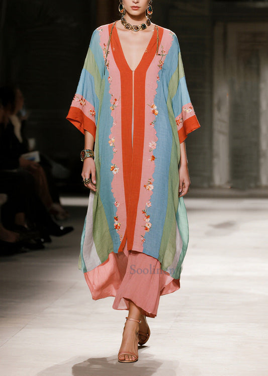Bohemian Multicolored Oversized Patchwork Cotton Fake Dress Summer