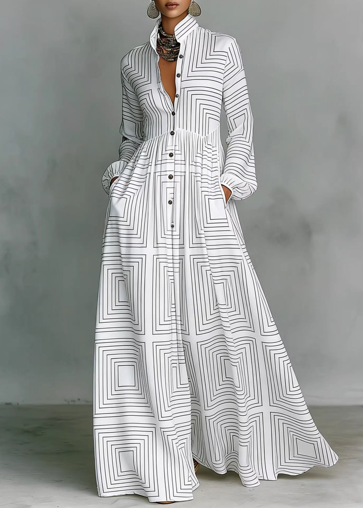 2026 Art Color Block Long Maxi Dress
