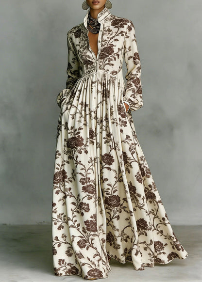 Gold Baroque Maxi Dress Holiday Outfits