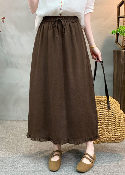 Bohemian Navy Ruffled Patchwork Elastic Waist Linen Skirt Summer